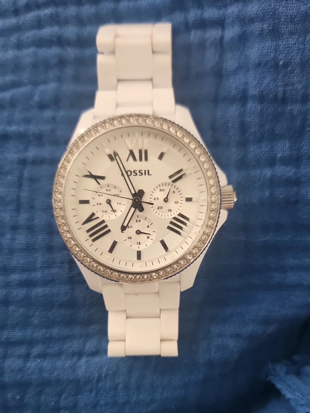 Fossil White Ceramic Crystal-Trim Women's Watch